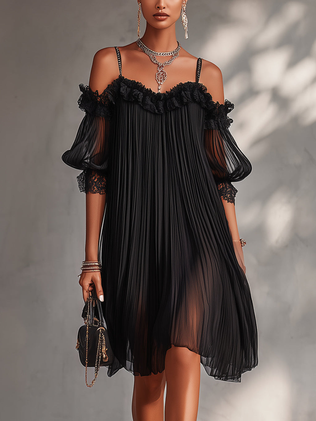 Vittoria | Zwarte off-shoulder mini jurk