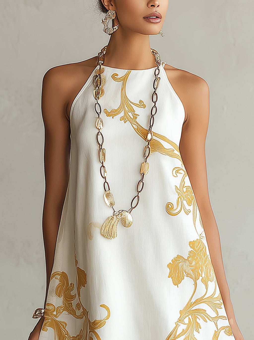 Héloïse | Mini-jurk van witte kant met gouden motieven