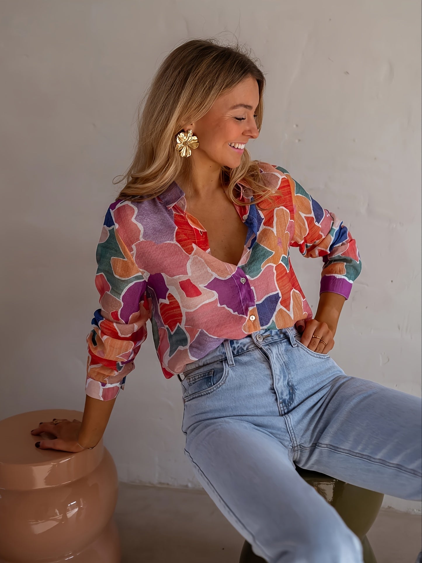 Thérèse™ — Blouse met Geometrische Print en Kleurrijke Vibe