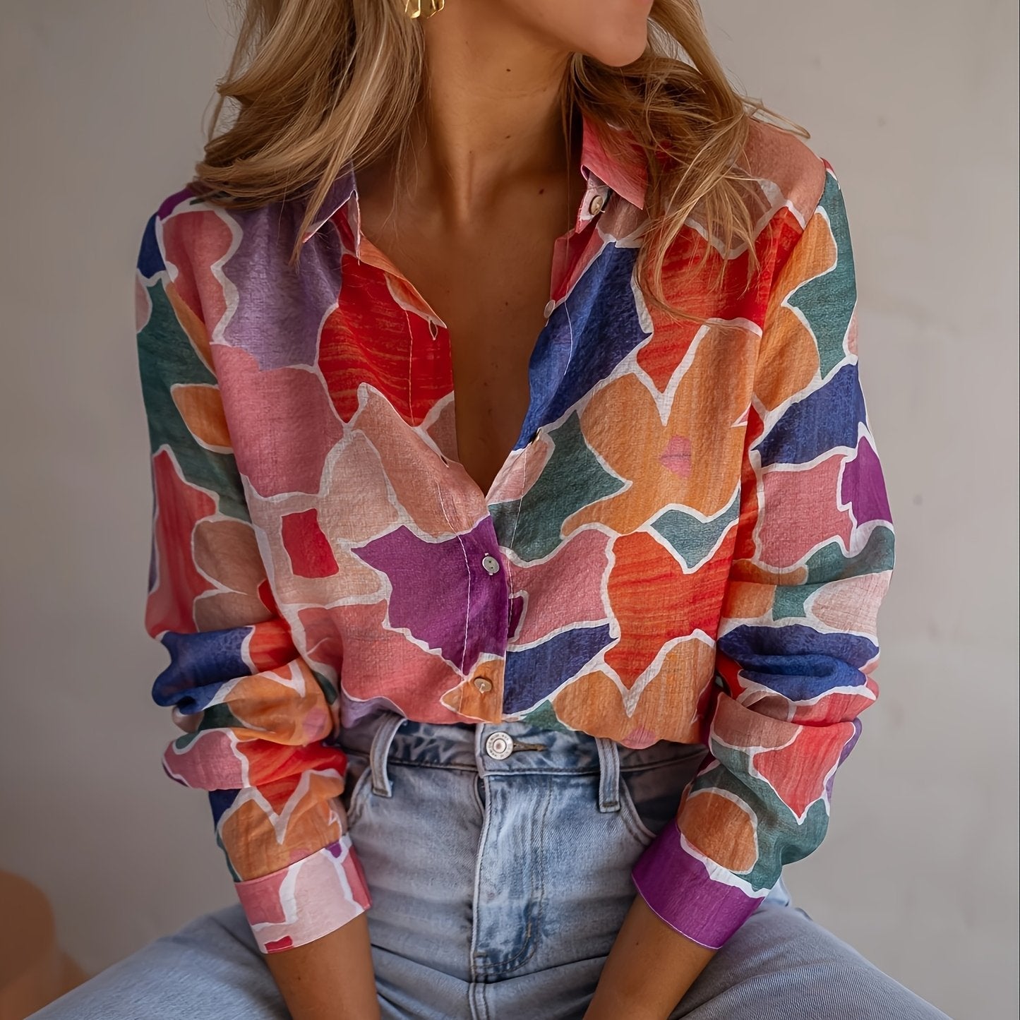 Thérèse™ — Blouse met Geometrische Print en Kleurrijke Vibe