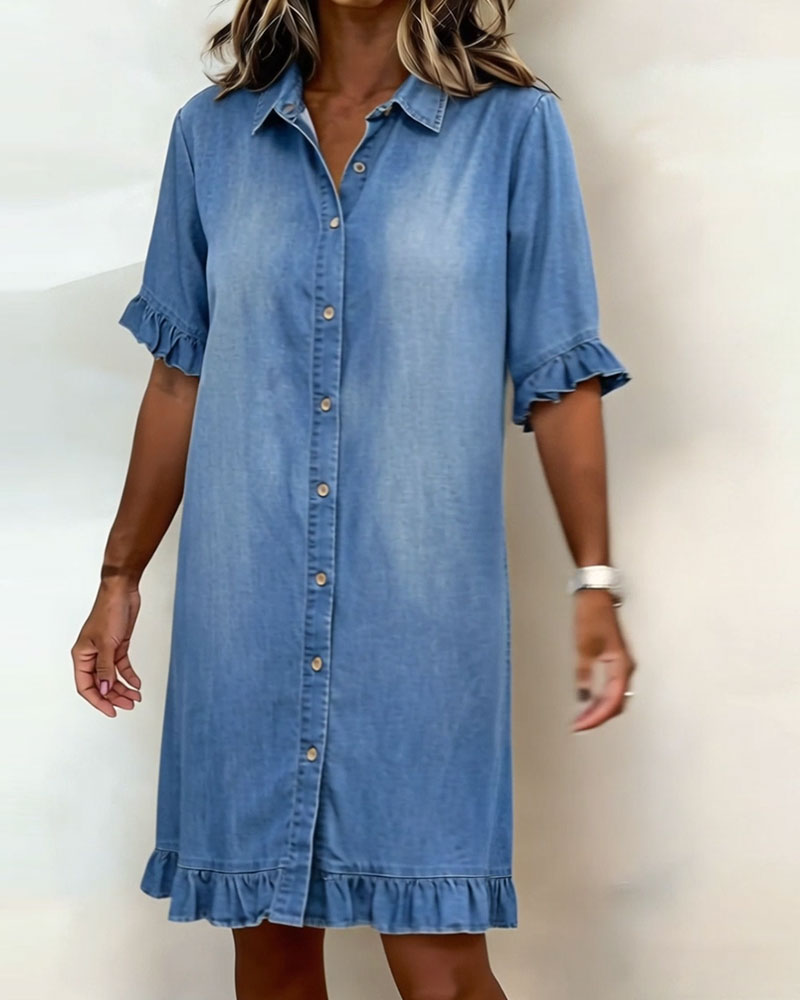 Mila | Denim Jurk met Rimpeling