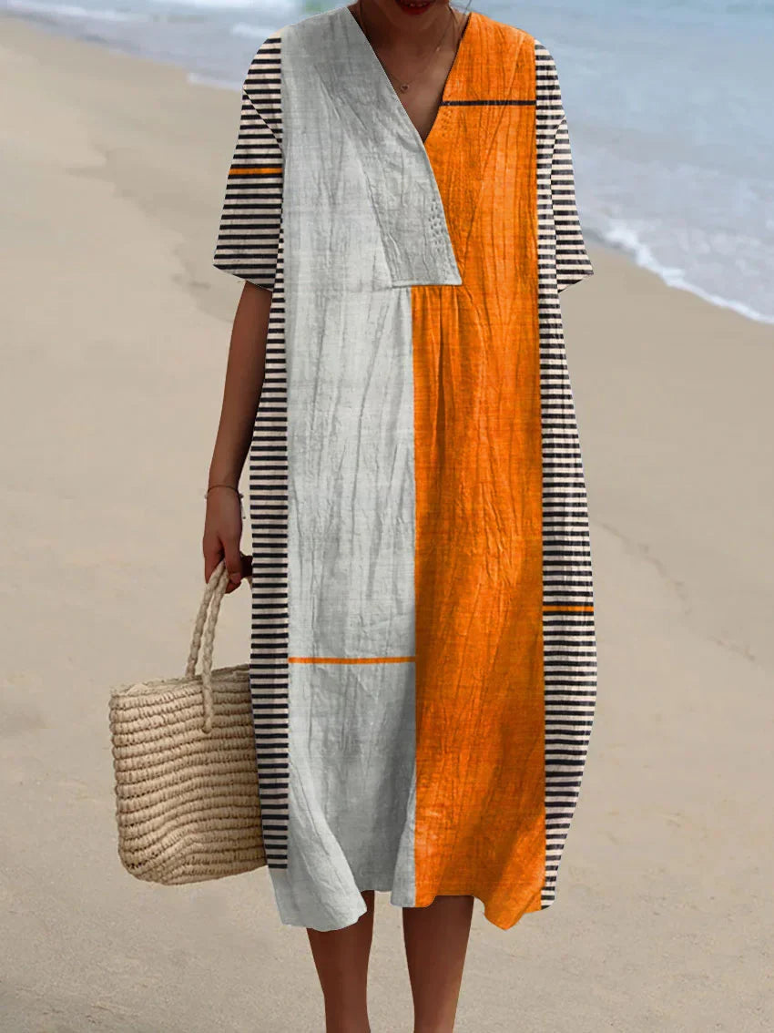 Élina | Gestreepte geometrische jurk