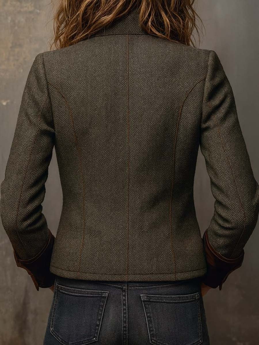 Louise | Vintage Blazer met Chevronpatroon en Contrasterende Boorden