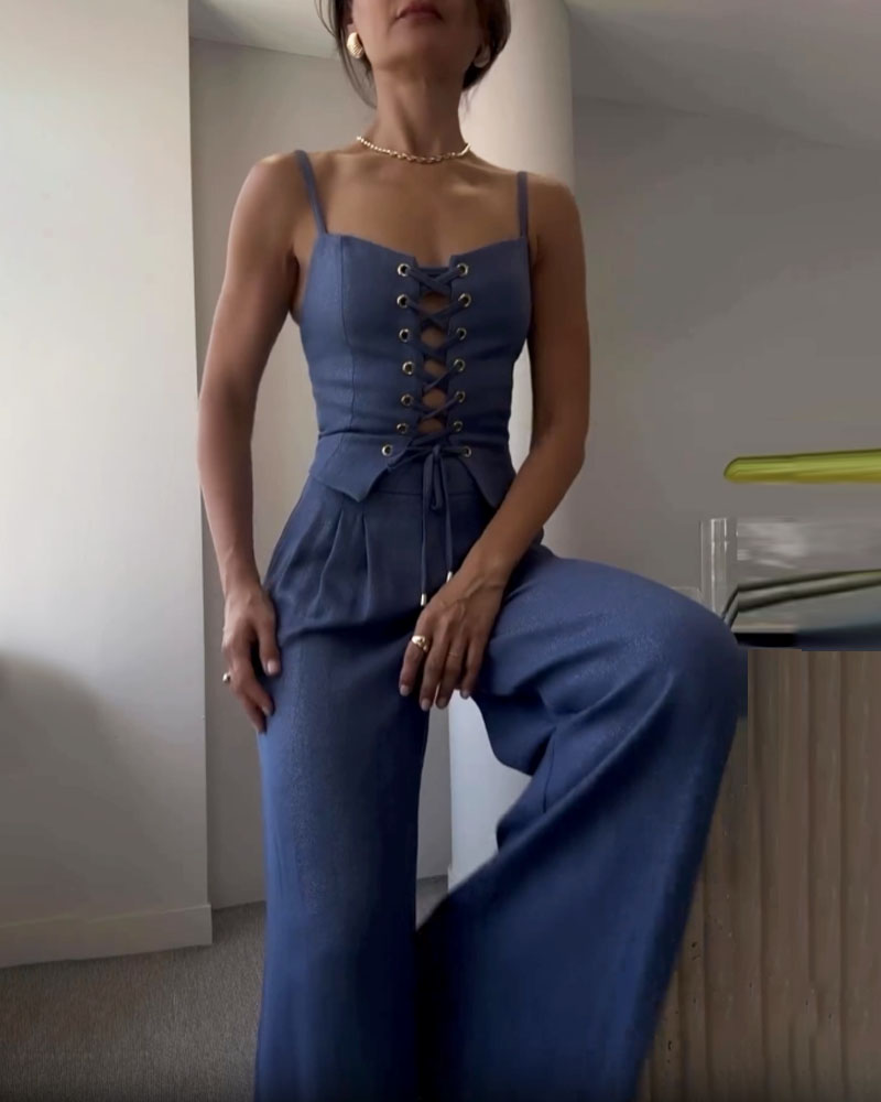 Romy™ — Tweedelige Set met Striktop en Wijde Broek