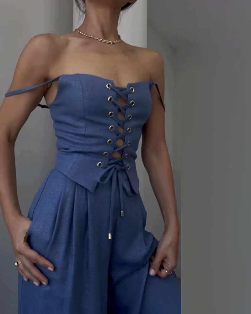 Romy™ — Tweedelige Set met Striktop en Wijde Broek