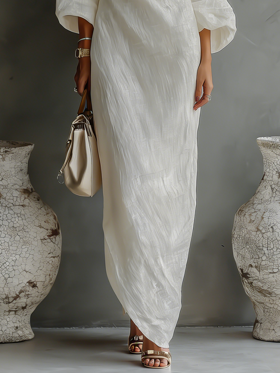ivoren linnen jurk off-shoulder