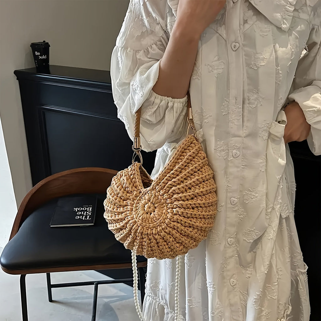 Tea | tote tas gevlochten met kettingriem - camel