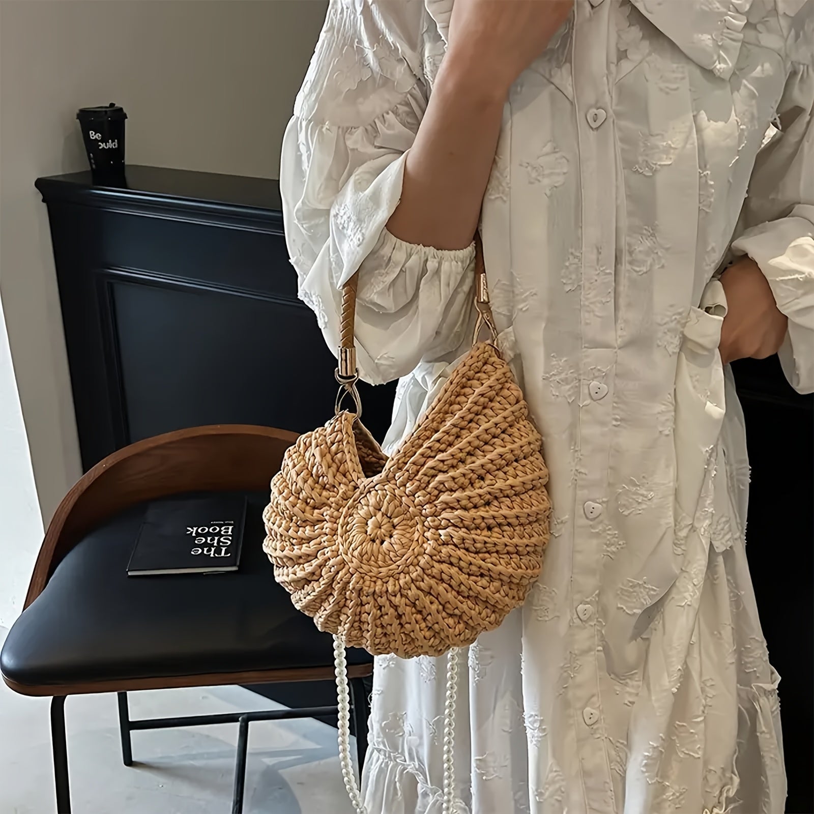Tea | tote tas gevlochten met kettingriem - camel