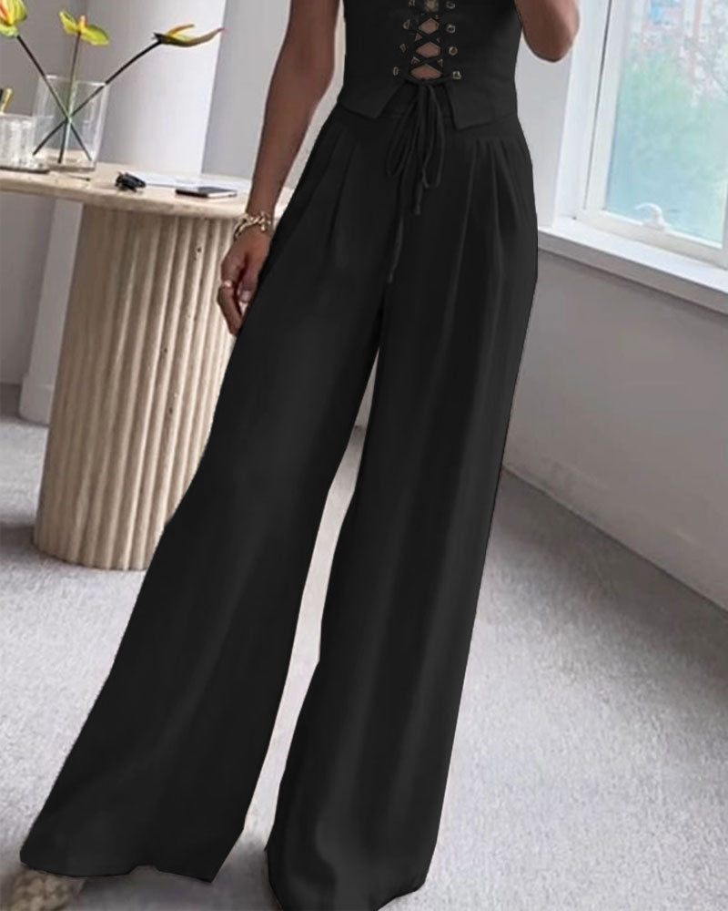 Romy™ — Tweedelige Set met Striktop en Wijde Broek