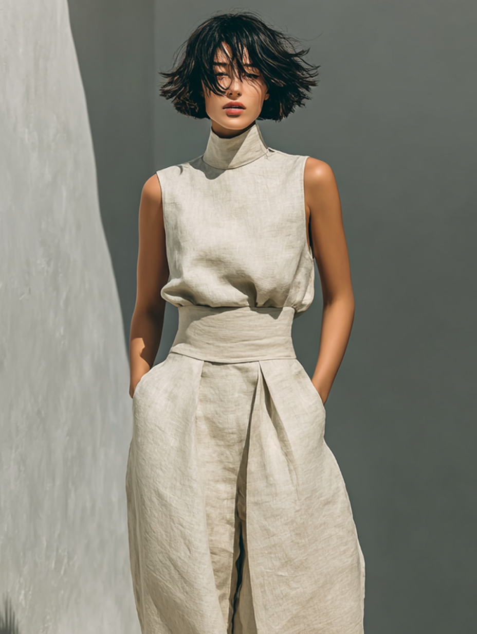 Set met mouwloze top en wijde broek van zachte, ademende blend