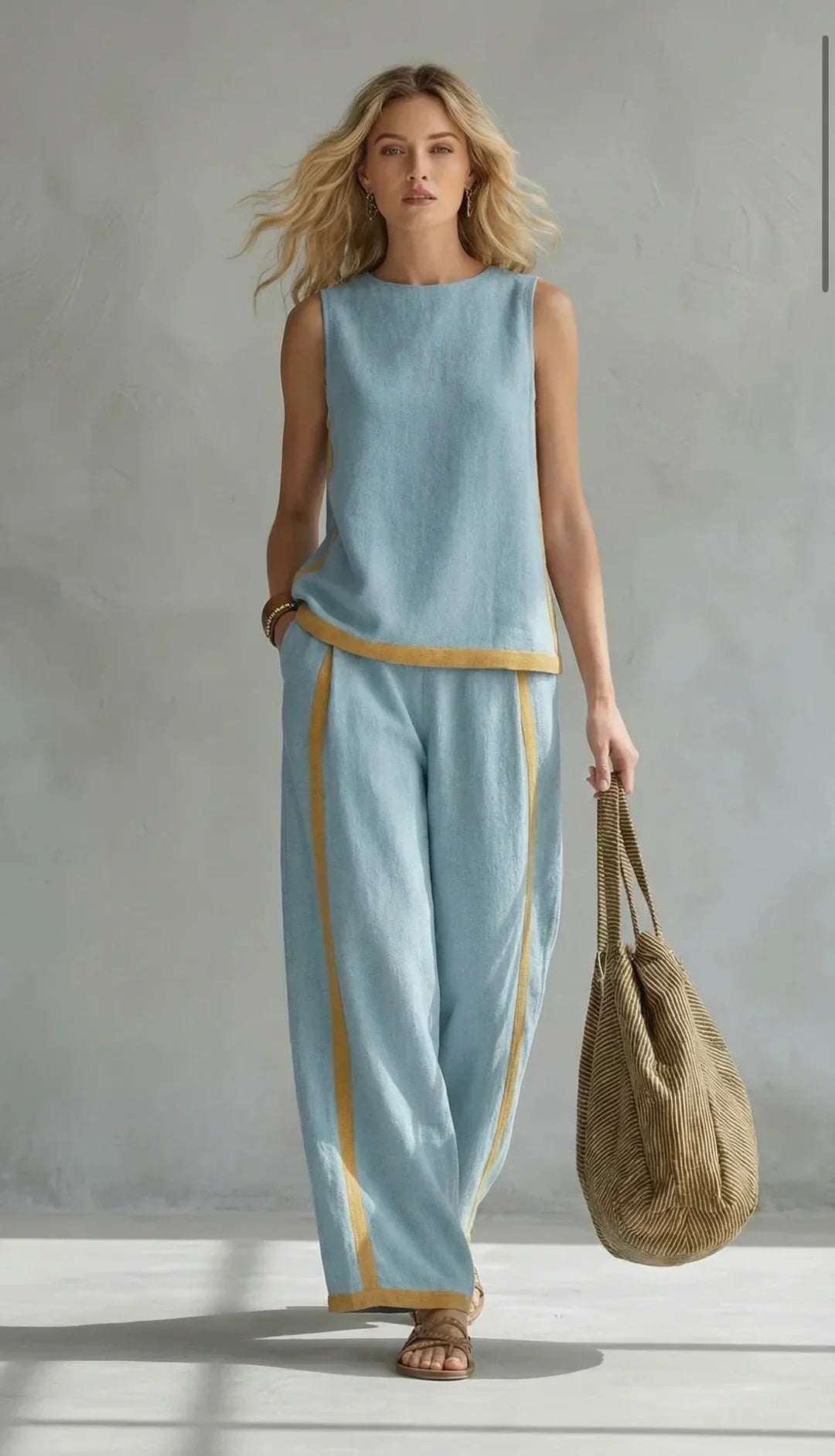 Ursula – elegante set met gilet en broek in bicolor design