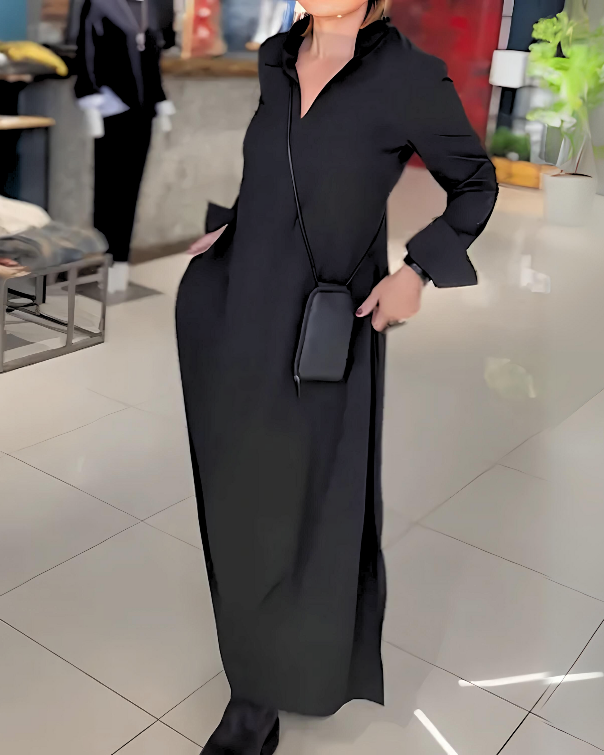 Eva™ — Lange Losse Jurk met Revers en Zijsplit