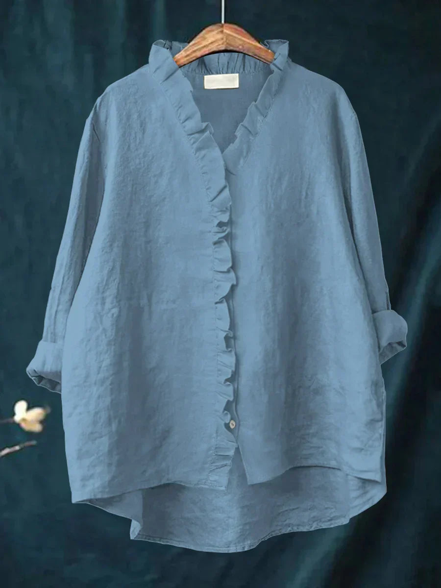 Sanela™ — Casual Katoen-Linnen Blouse met Ruffles