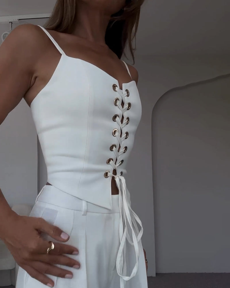 Romy™ — Tweedelige Set met Striktop en Wijde Broek