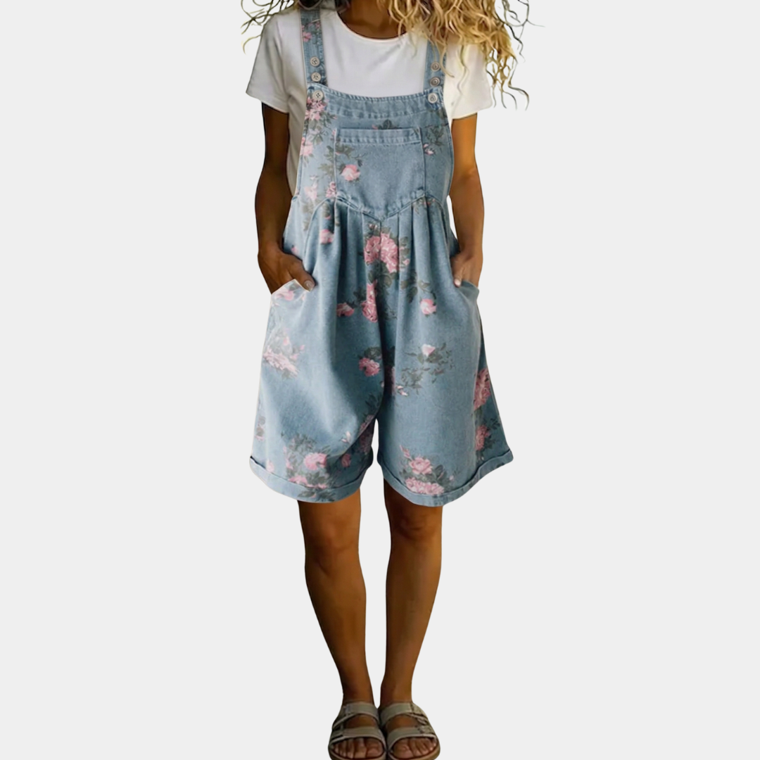 Judy | Vintage gewassen denim met een zacht katoengevoel, bloemenoverall
