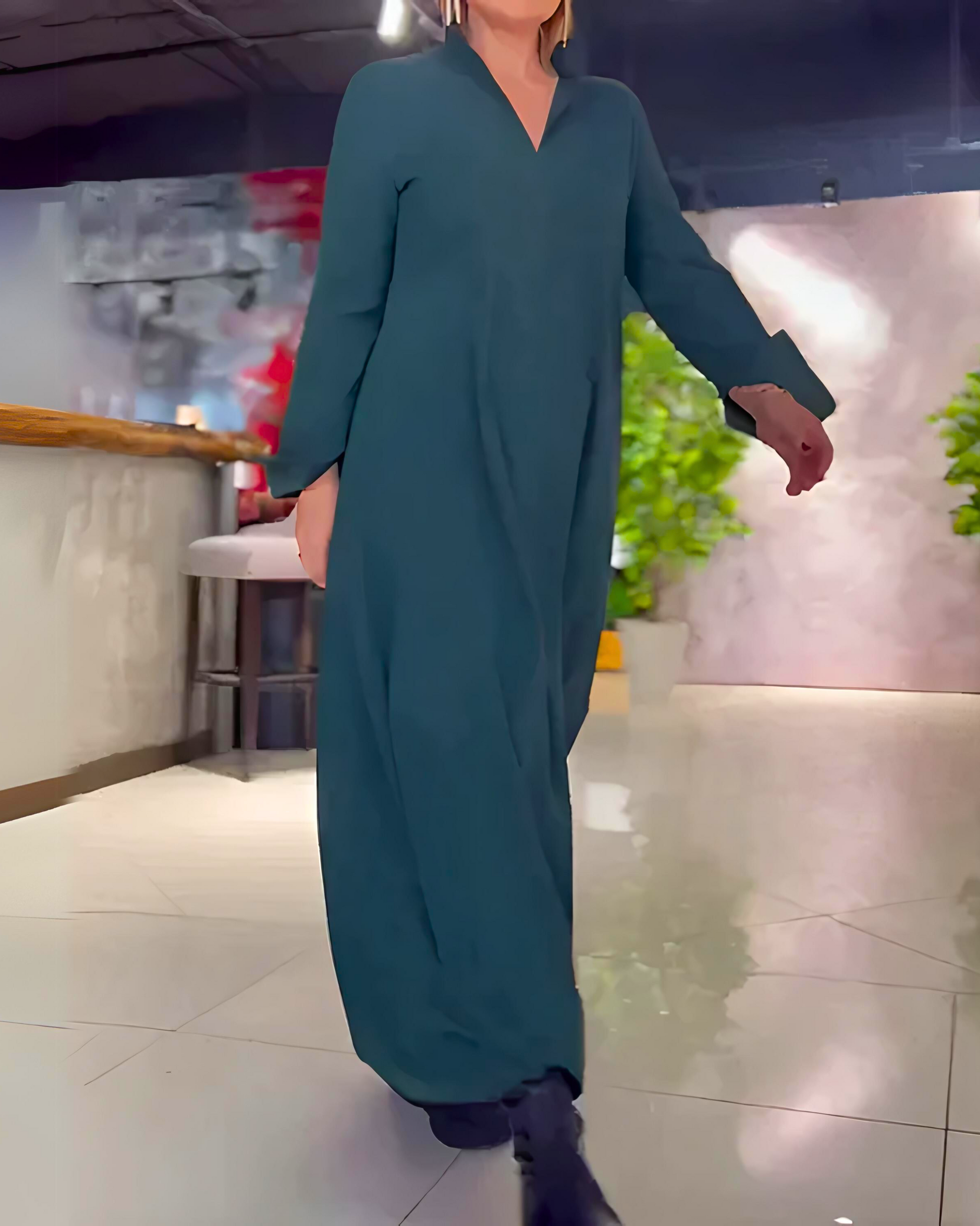 Eva™ — Lange Losse Jurk met Revers en Zijsplit