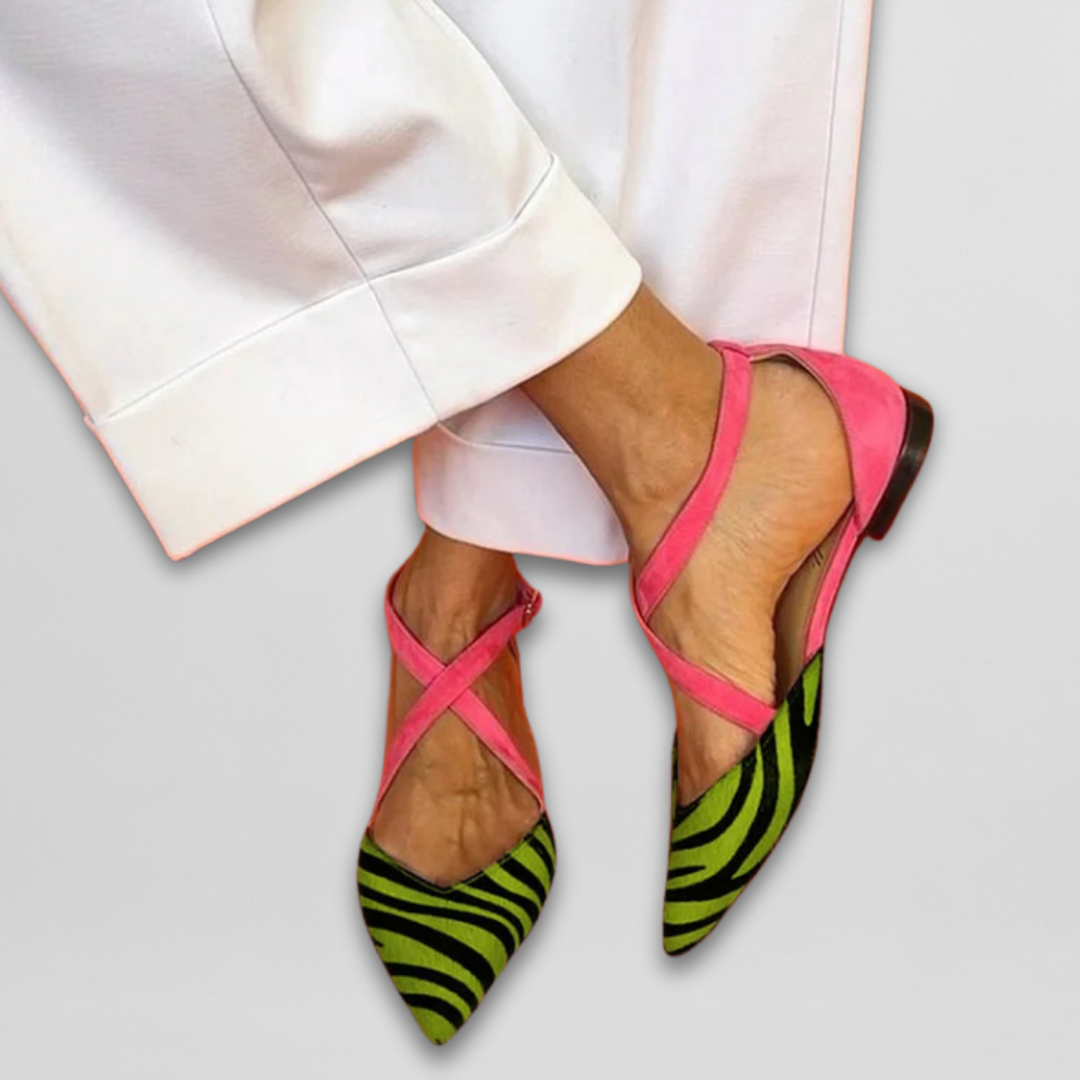 VÉRONIQUE | ZEBRAPRINT SCHOENEN MET ROZE BANDJES