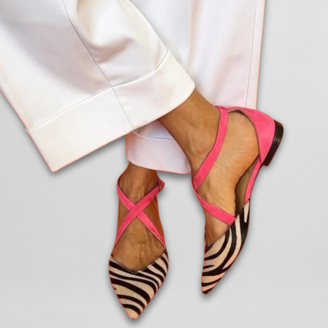 VÉRONIQUE | ZEBRAPRINT SCHOENEN MET ROZE BANDJES