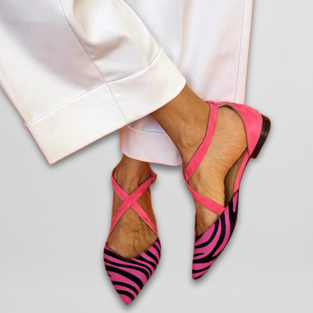 VÉRONIQUE | ZEBRAPRINT SCHOENEN MET ROZE BANDJES