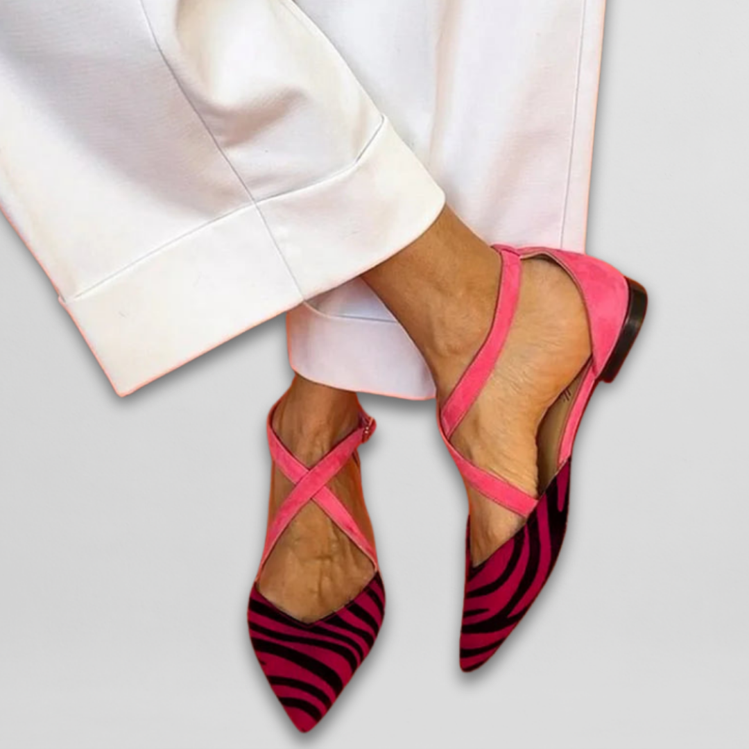 VÉRONIQUE | ZEBRAPRINT SCHOENEN MET ROZE BANDJES