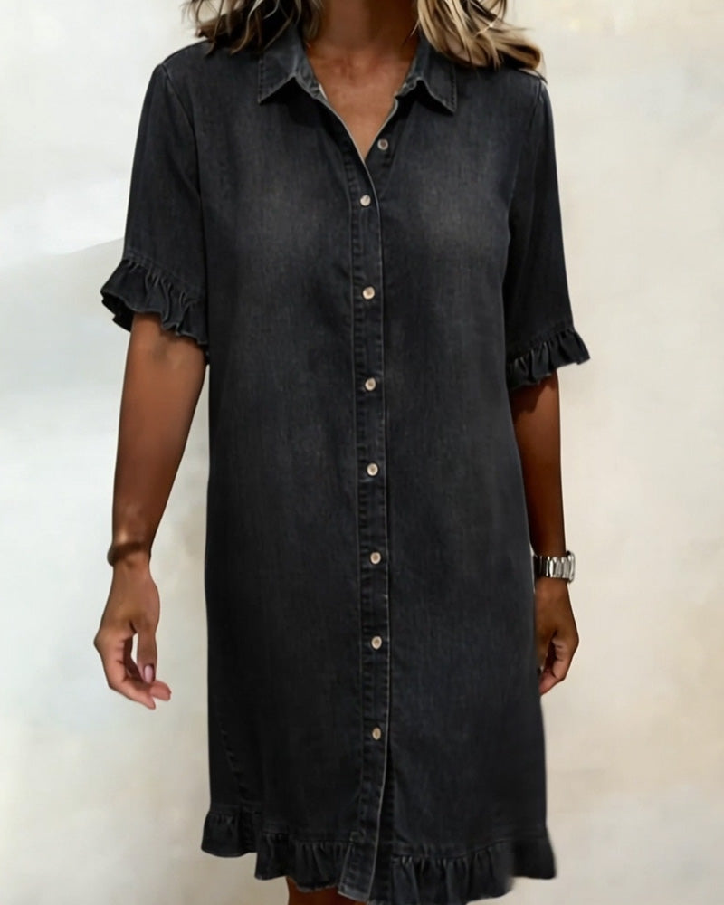 Mila | Denim Jurk met Rimpeling