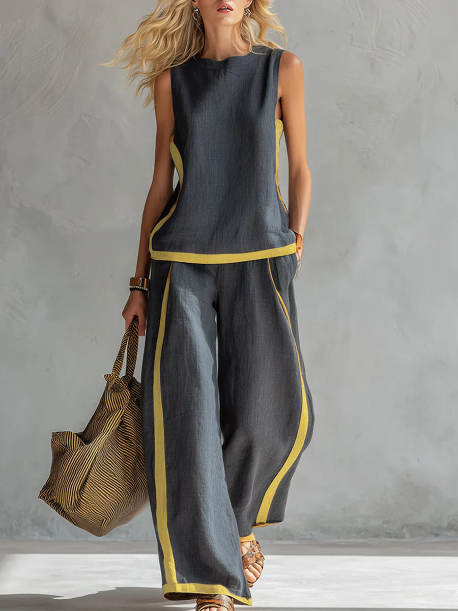 Ursula – elegante set met gilet en broek in bicolor design