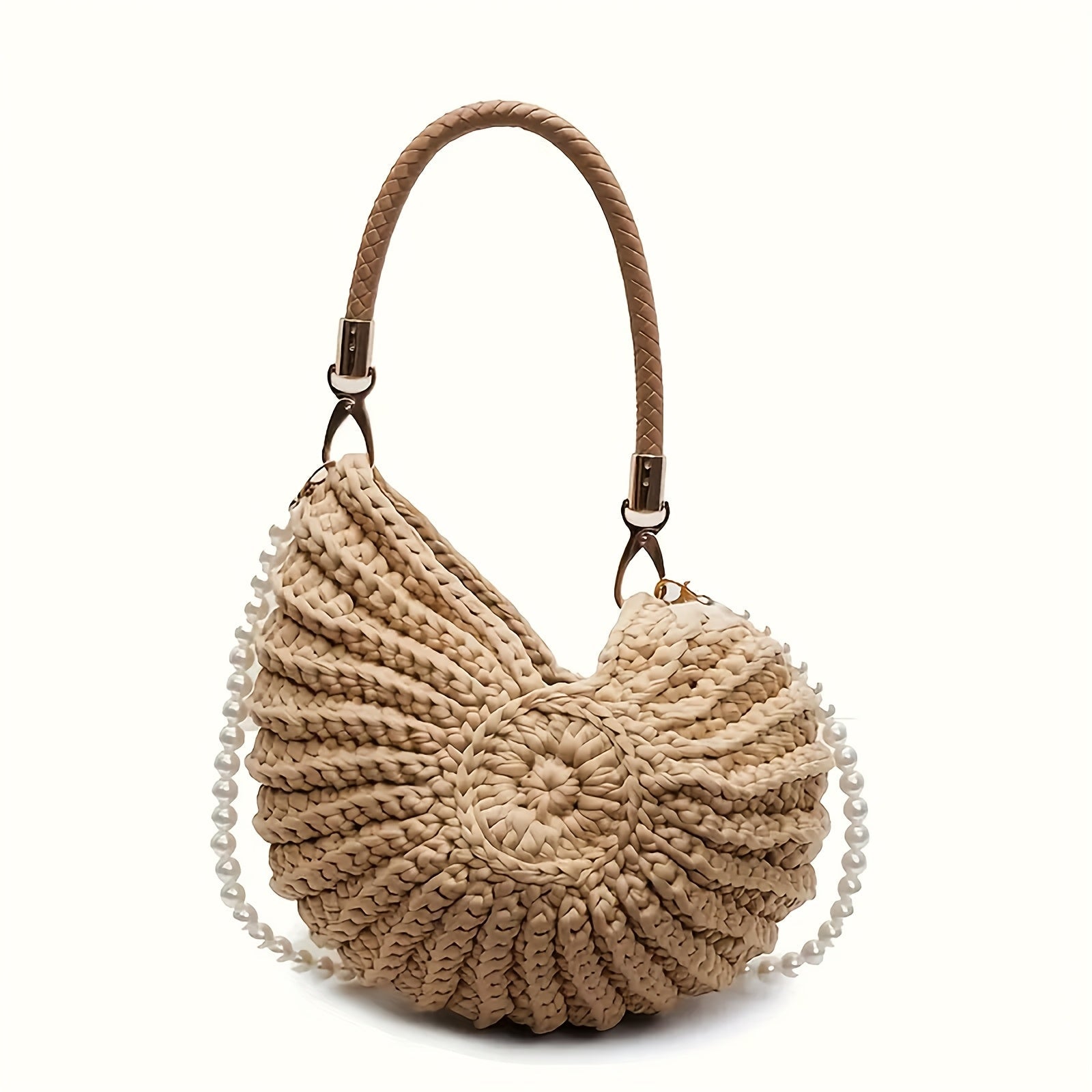 Tea | tote tas gevlochten met kettingriem - camel