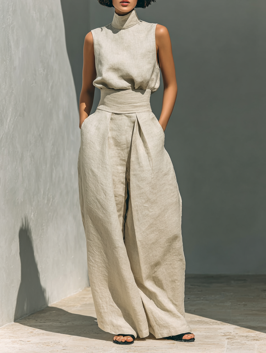 Set met mouwloze top en wijde broek van zachte, ademende blend