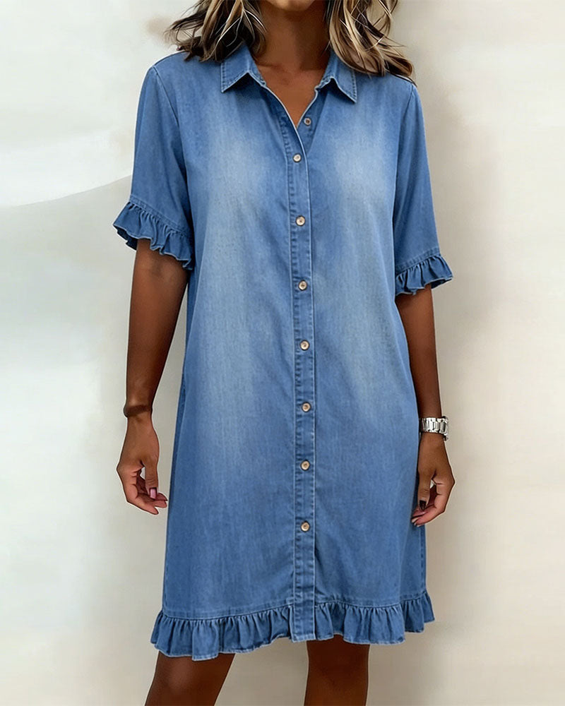 Mila | Denim Jurk met Rimpeling