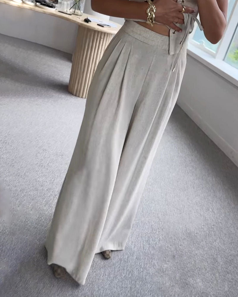 Romy™ — Tweedelige Set met Striktop en Wijde Broek