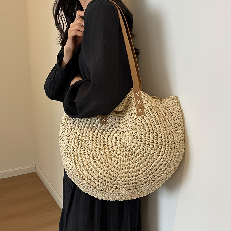 Lisa | Ronde tas van gevlochten stro - beige