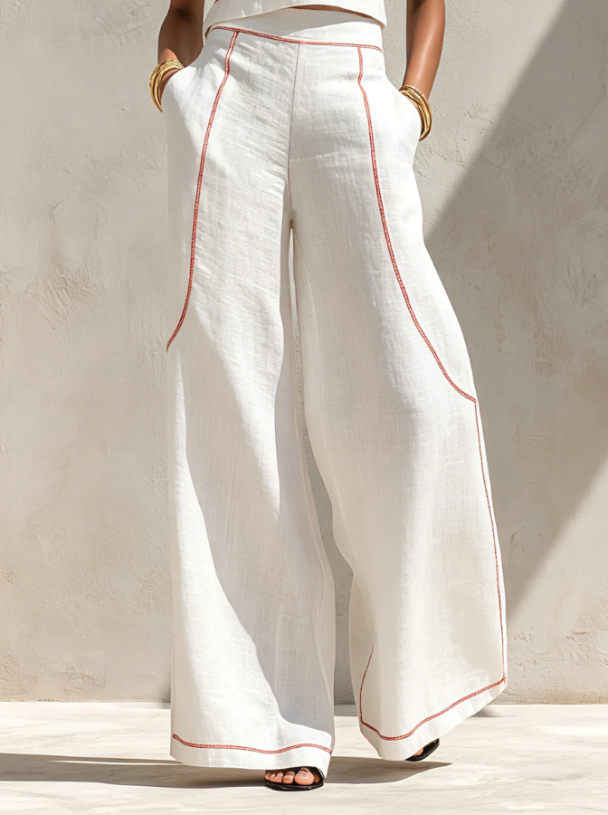 Giulia | Witte set met mouwloze top en broek met wijde pijpen