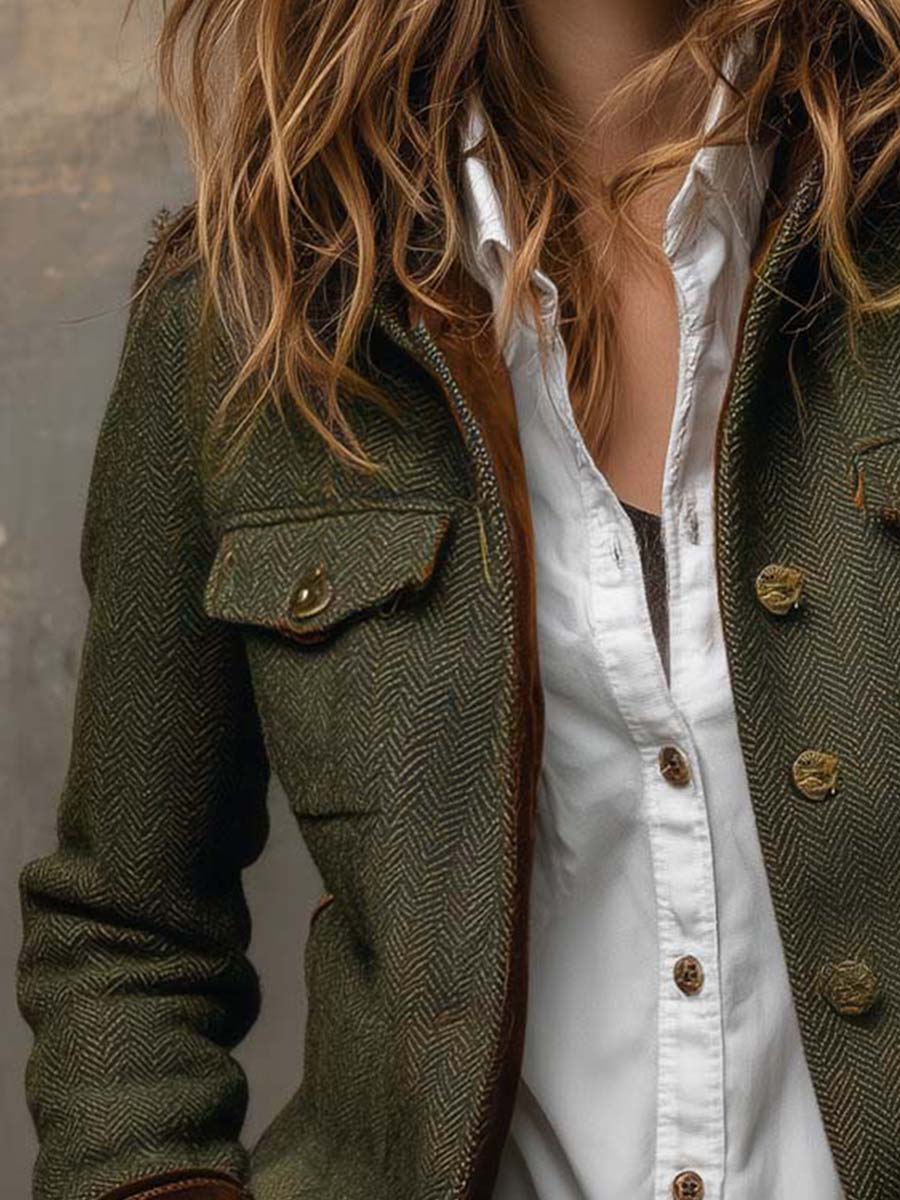 Louise | Vintage Blazer met Chevronpatroon en Contrasterende Boorden