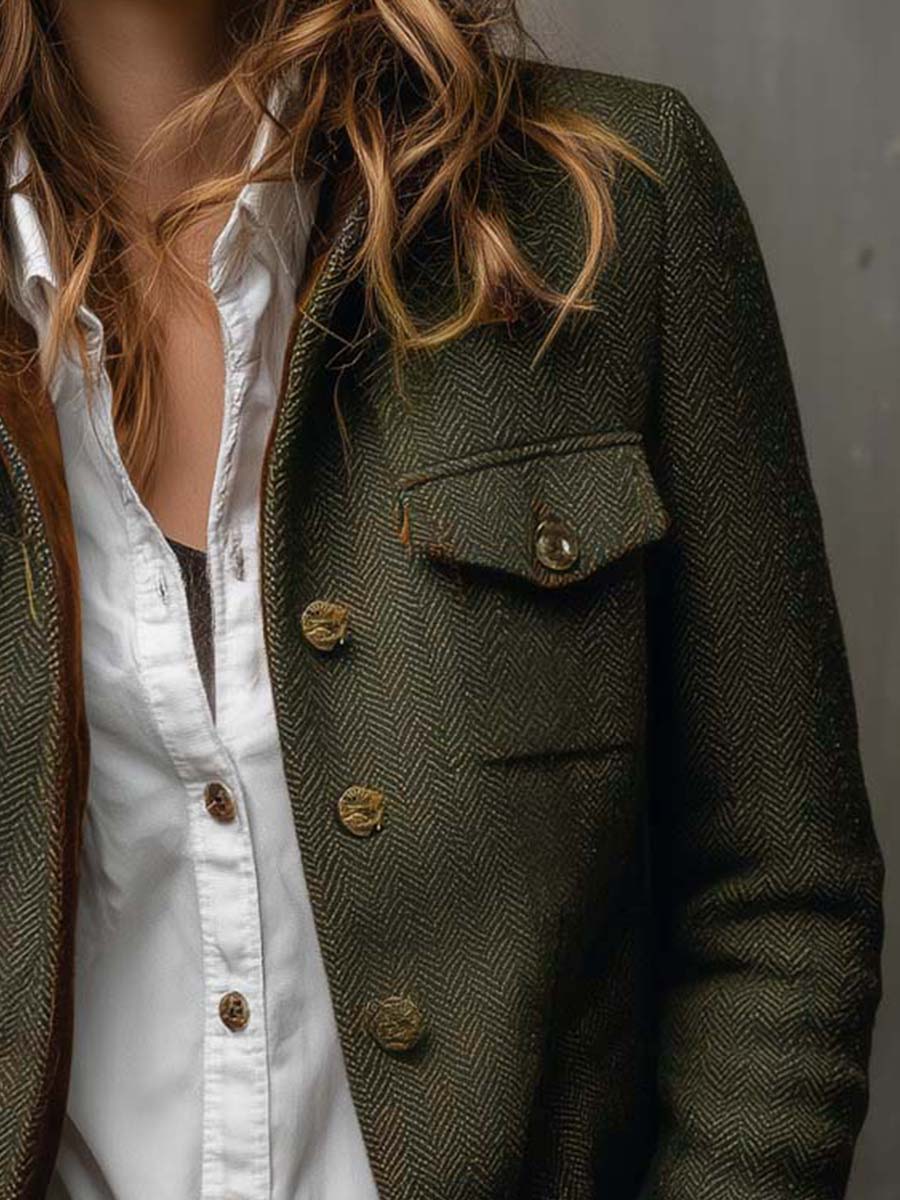 Louise | Vintage Blazer met Chevronpatroon en Contrasterende Boorden