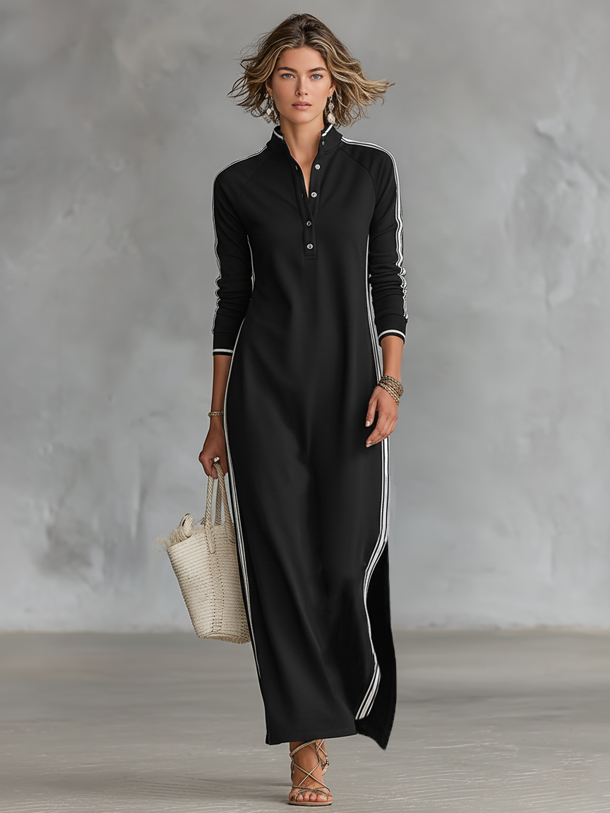 Sweat Maxi jurk met knoopkraag