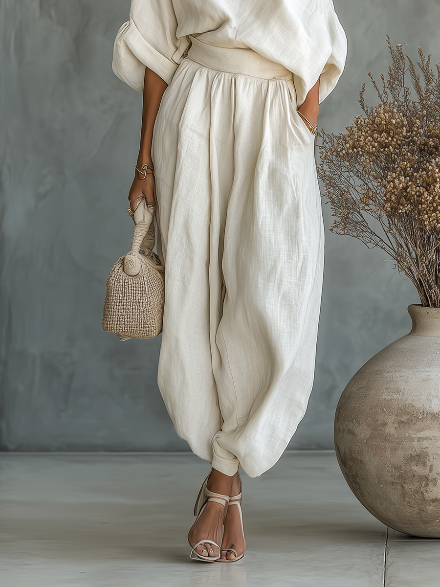 Linnen set off-shoulder broek