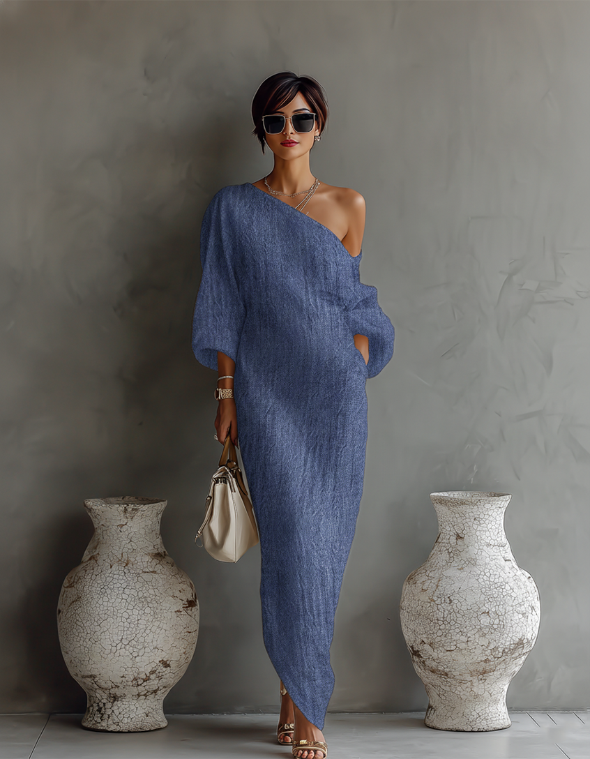 ivoren linnen jurk off-shoulder