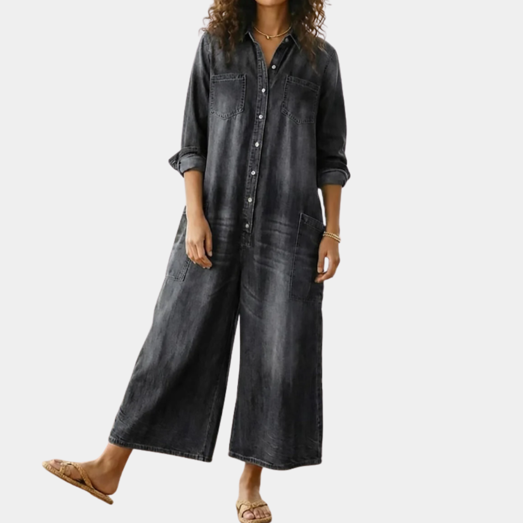 Diana | Vintage jumpsuit van denim-katoen, zacht gewassen, met knopen