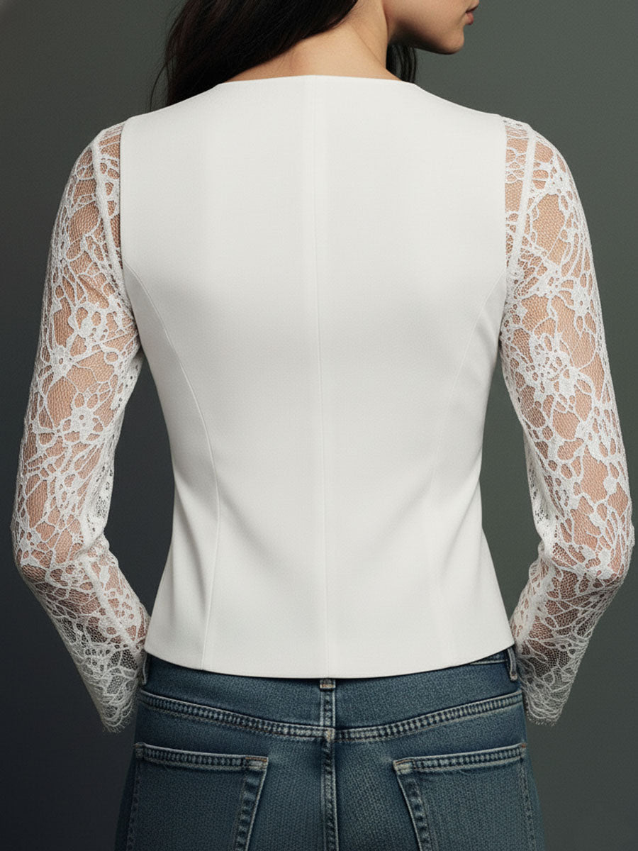 Sophie | Elegante Zwarte Blazer met Semi-Transparante Mouwen