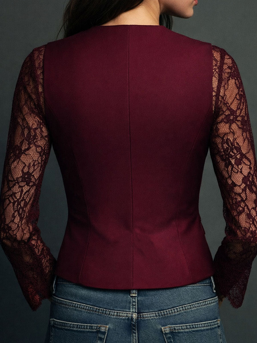 Sophie | Elegante Zwarte Blazer met Semi-Transparante Mouwen