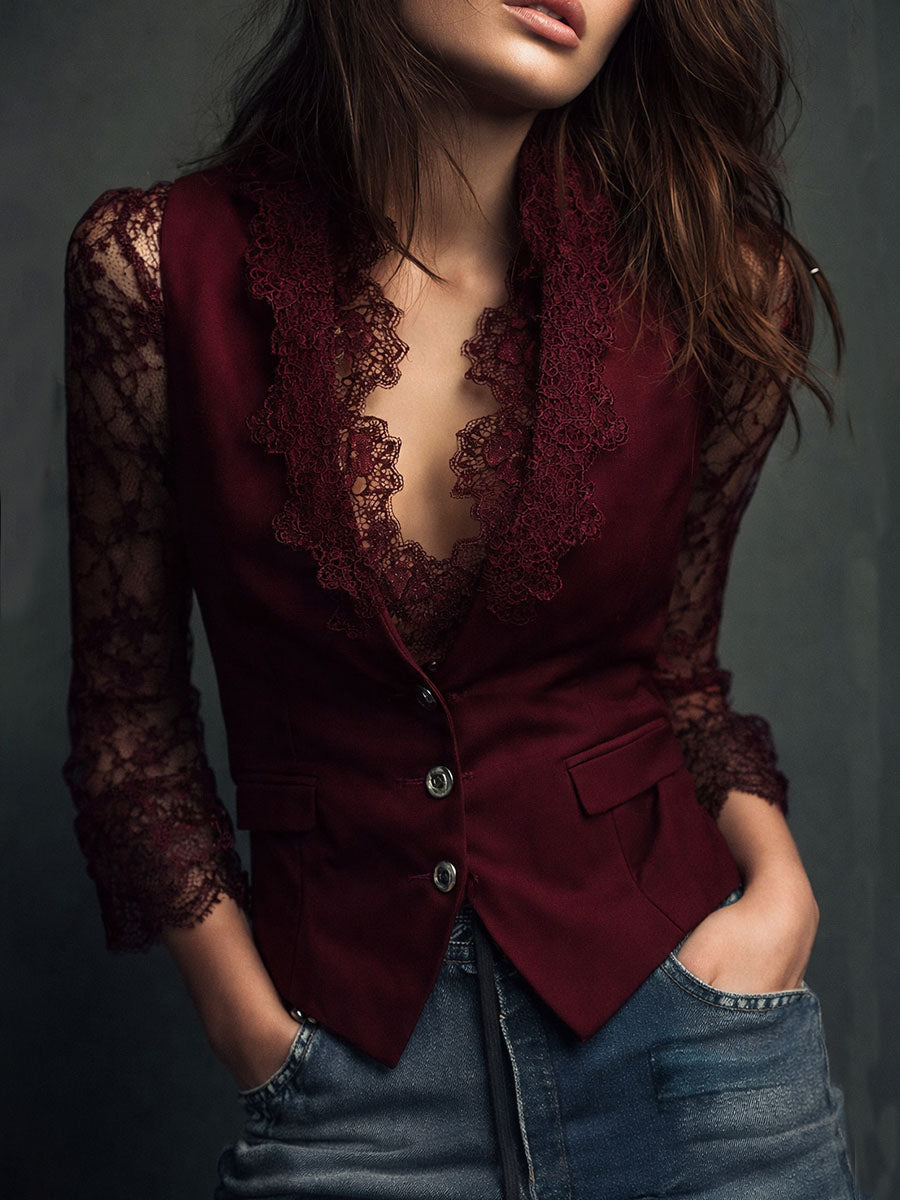 Sophie | Elegante Zwarte Blazer met Semi-Transparante Mouwen