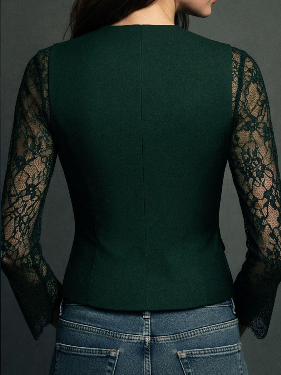 Sophie | Elegante Zwarte Blazer met Semi-Transparante Mouwen