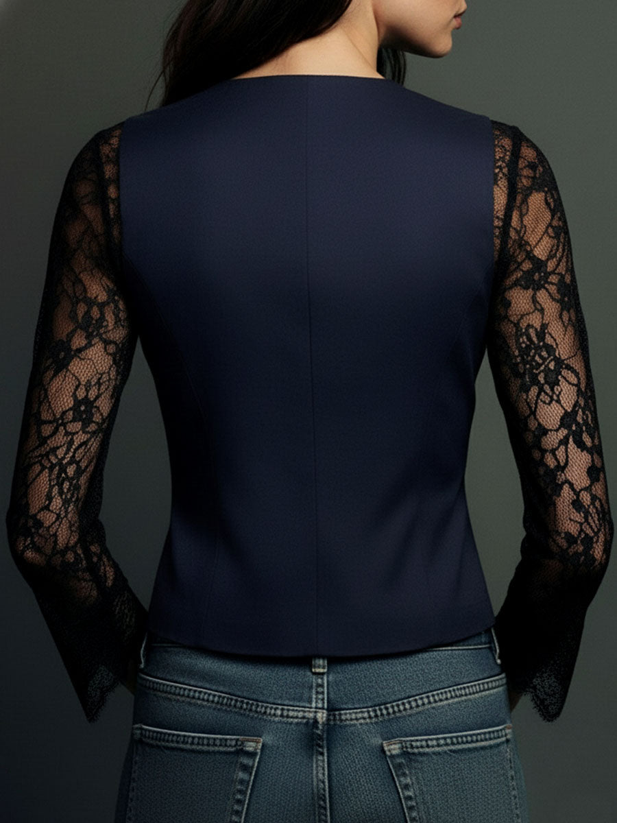 Sophie | Elegante Zwarte Blazer met Semi-Transparante Mouwen