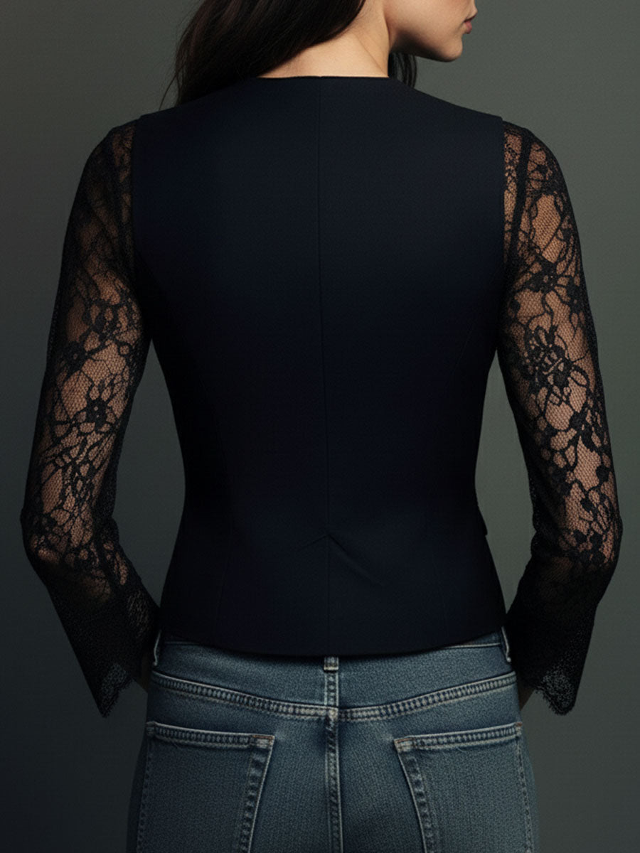 Sophie | Elegante Zwarte Blazer met Semi-Transparante Mouwen
