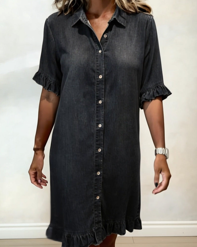 Mila | Denim Jurk met Rimpeling