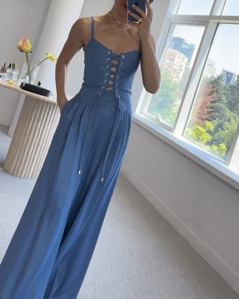 Romy™ — Tweedelige Set met Striktop en Wijde Broek