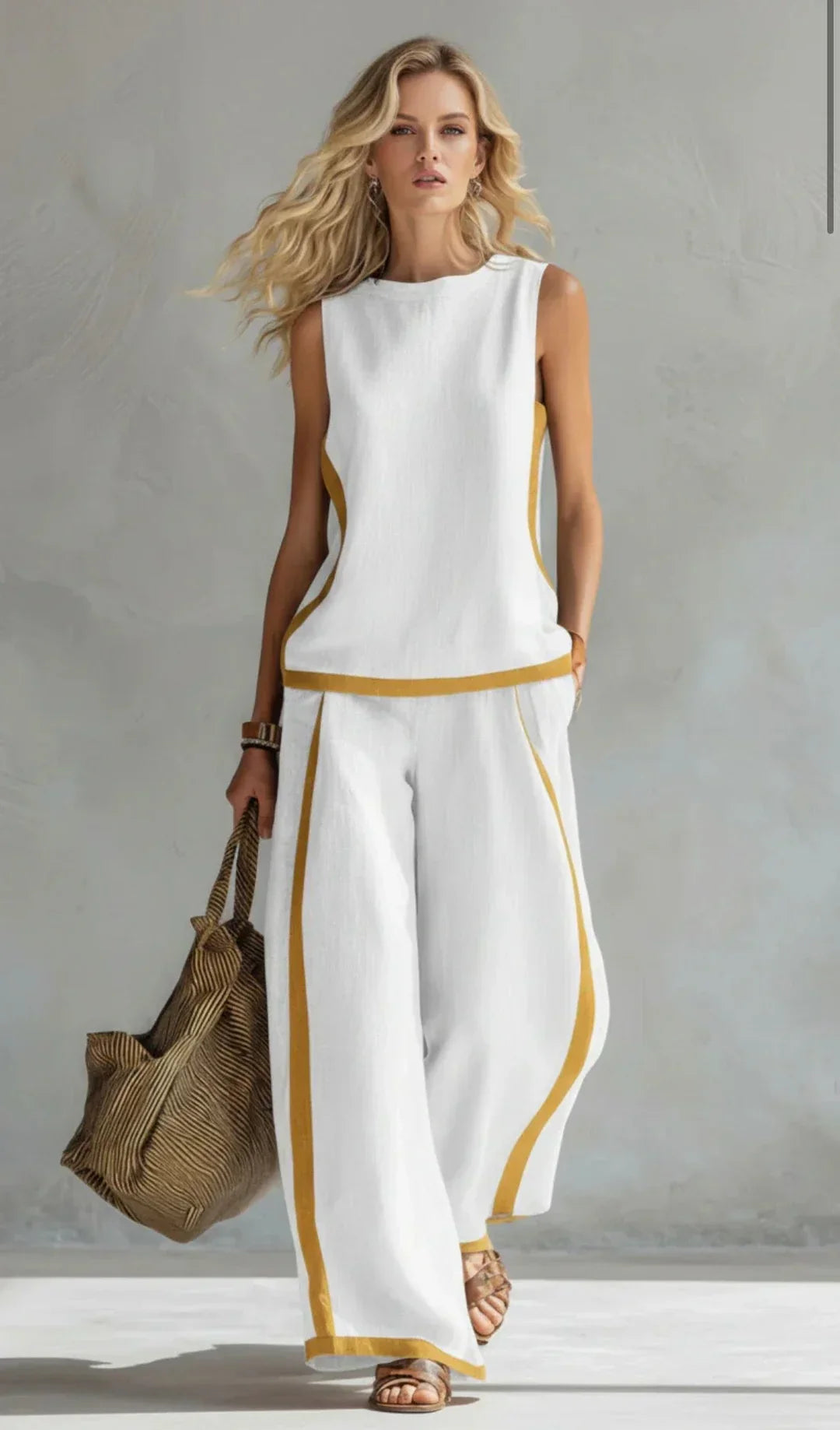 Ursula – elegante set met gilet en broek in bicolor design