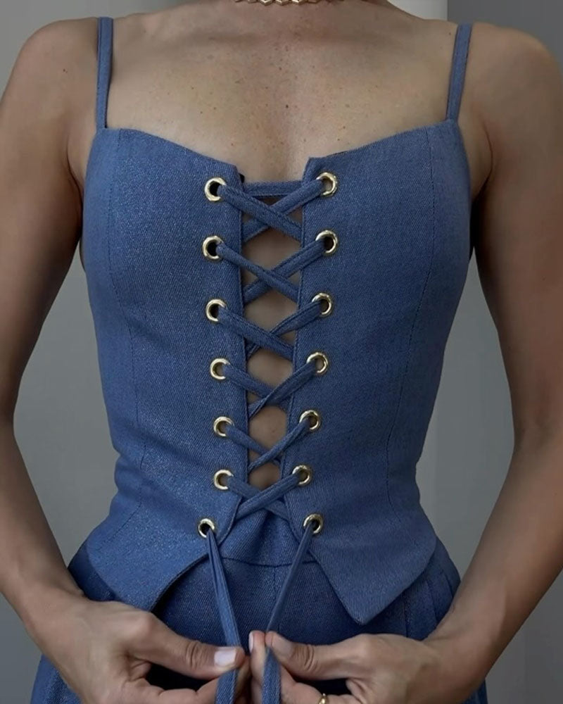 Romy™ — Tweedelige Set met Striktop en Wijde Broek