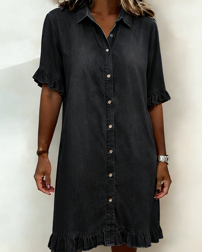 Mila | Denim Jurk met Rimpeling