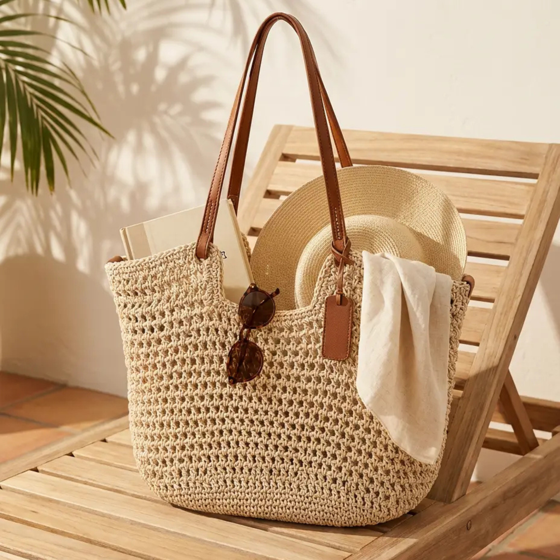 Alina | Handgehaakte gevlochten shopper tas - lichtbeige